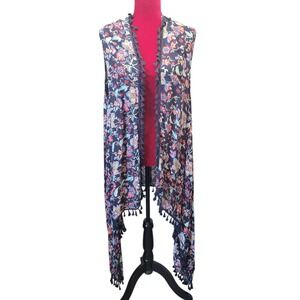 EST. 1946 Plus Size 22/24W Floral Paisley Tassel Trim Longline Kimono Vest E655
